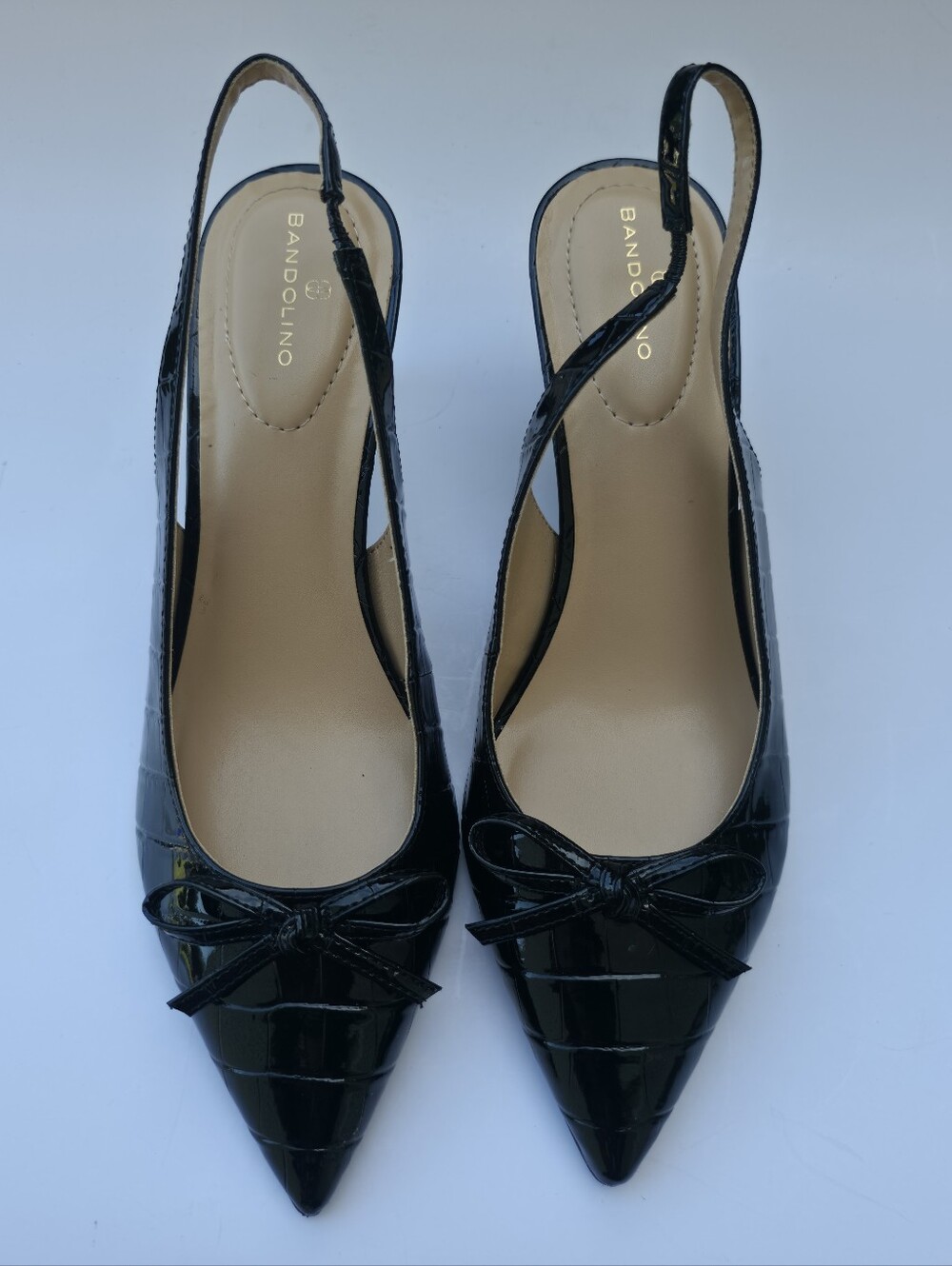 Bandolino Black Slingback Heels Pointed Toe Bow Chic Smart Casual Parisian 10